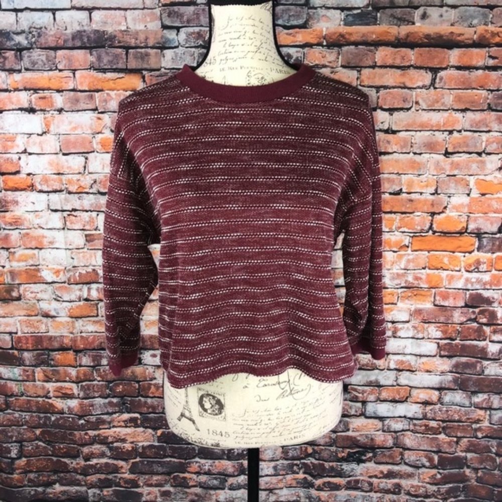 Storia dark red striped open back crop top Sz m